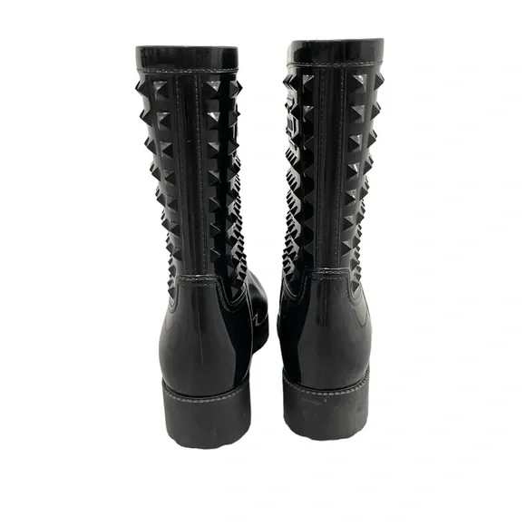 Valentino Black Rockstud Rubber Rain Boots Size 37 - Picture 3 of 8